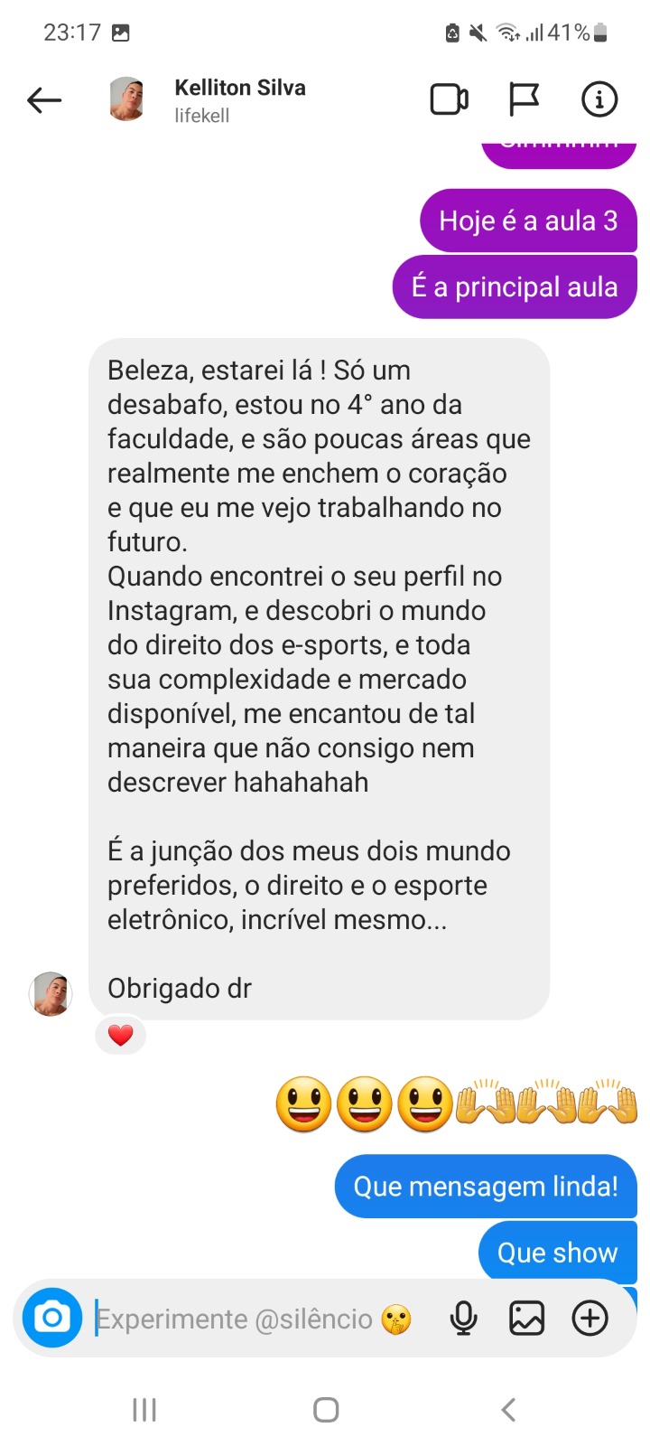 Depoimento sobre descoberta do Direito dos eSports