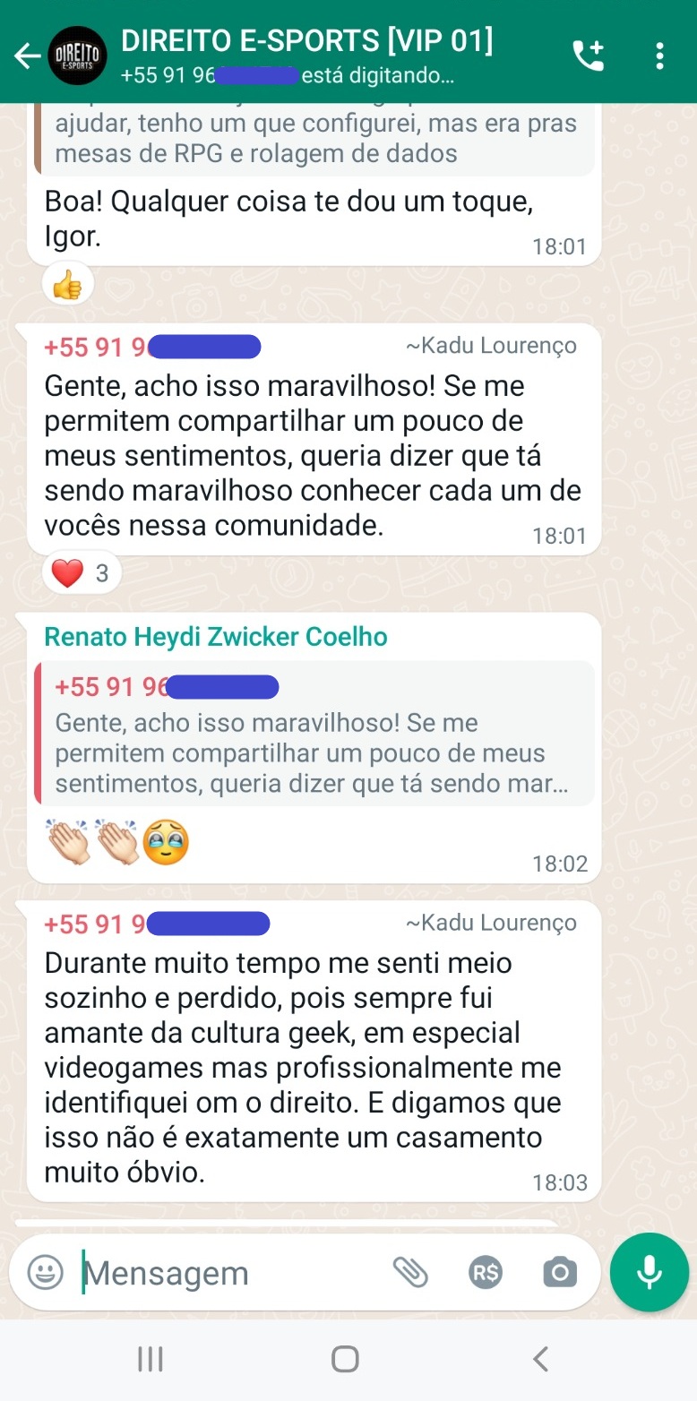 Depoimento sobre comunidade de Direito e eSports