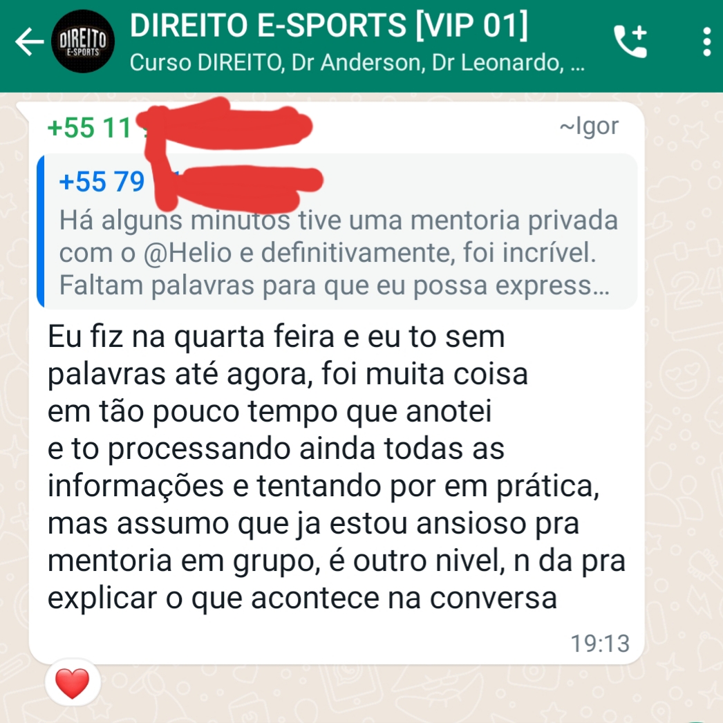 Depoimento sobre mentoria privada com Helio